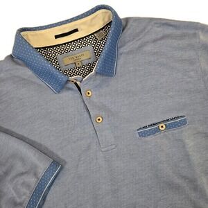 Ted Baker Cagey Polo Shirt Men's Size 6/XXL Blue Short Sleeve Chest‎ Pocket